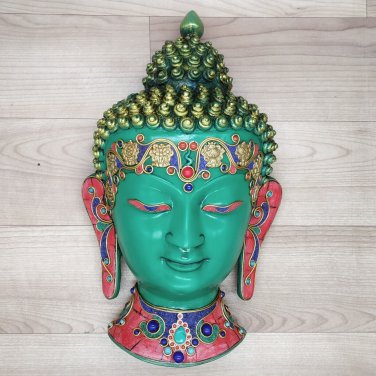 Buddha Mask 12" Wall hanging Art Sculpture Painting & Carving mask Religious
