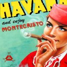 6399.Visit havana and enjoy montecristo.woman with cigar.POSTER.Home Office art 6399.Visit havana and enjoy montecristo.woman with cigar.POSTER.Home Office art