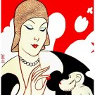 4981.Well dressed woman feeding cherie to monkey.POSTER.decor Home Office art 4981.Well dressed woman feeding cherie to monkey.POSTER.decor Home Office art