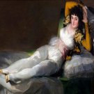 6545.Woman in white dress with black hair.lays in bed.POSTER.art wall decor 6545.Woman in white dress with black hair.lays in bed.POSTER.art wall decor