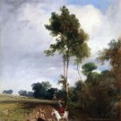 6532.Couple resting with horse.under a clear blue sky.POSTER.art wall decor