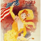 5729.Cleveland cycles.woman waving US flag in yellow dress.POSTER.art wall decor 5729.Cleveland cycles.woman waving US flag in yellow dress.POSTER.art wall decor