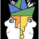 7235.Faces of boy and girl back to back.guns in hat.POSTER.art wall decor