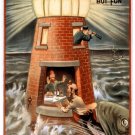 6414.Happy hooligan.lighthouse.fish eats man in rough seas.POSTER.art wall decor