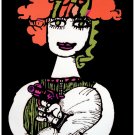 7203.Woman with red hair holds pillow aiming a gun.POSTER.art wall decor