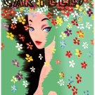 7116.Carteles.nude woman stands behind wall of flowers.POSTER.art wall decor