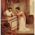 7124.Woman in white dress conversing with bartender at bar.POSTER.art wall decor 7124.Woman in white dress conversing with bartender at bar.POSTER.art wall decor