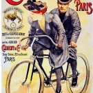 6461.Cleément.Paris.mand and woman riding bike together.POSTER.art wall decor