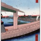 6807.Japanese fishing boat in harbor.mountains in bkgd.POSTER.art wall decor