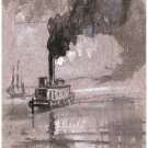 7296.Steam ship blowing heavy smoke across river.POSTER.art wall decor