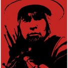 7247.Guerilla with hat pointing gun.red background.POSTER.art wall decor 7247.Guerilla with hat pointing gun.red background.POSTER.art wall decor