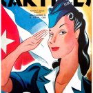 7106.Carteles.Military woman saluting.Cuban flag in bkgd.POSTER.art wall decor