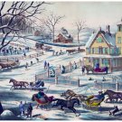 5938.Popele in horse led sleds in public market.POSTER.Home Office art