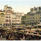 7506.People in busy street market surrounded by buildings.POSTER.art wall decor