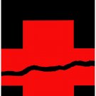 7196.Red cross with black line through it.black bkgd.POSTER.art wall decor 7196.Red cross with black line through it.black bkgd.POSTER.art wall decor