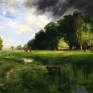 6569.Cows grazing on grass-filled pasture.cloud filled sky.POSTER.art wall decor