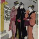 7355.Japanese women gathered in front of house in winter.POSTER.art wall decor