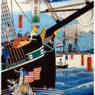 7609.Japanese people unloading ship onto american boat.POSTER.art wall decor