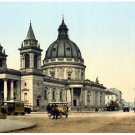 7508.Barren streets with people in carriages face building.POSTER.art wall decor