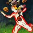 6764.Bally shoes.woman with polka dot dress.globe in bkgd.POSTER.art wall decor