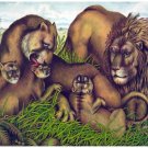 9014.Family of lions.female licking cubs.POSTER.decor Home Office art