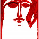 7217.Crude red painting of face of man in long hair.POSTER.art wall decor