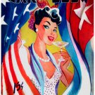 7108.Carteles.Woman taking drink.holding american flag.POSTER.art wall decor