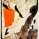 7414.Jane Avril.Woman in orange dress putting on socks.POSTER.art wall decor