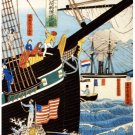 7324.Asian people preparing to dock boat  in rough waters.POSTER.art wall decor