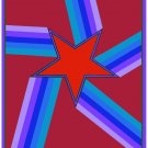 7230.Red star with stripes hues of blue emanating..POSTER.art wall decor