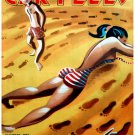 7734.Carteles.woman suntbathing on beach.boy watching.POSTER.art wall decor