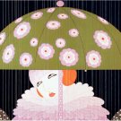 7885.Woman with flowered umbrella.underneath the rain.POSTER.art wall decor