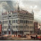 7832.Classic building on busy street with horse carriages.POSTER.art wall decor 7832.Classic building on busy street with horse carriages.POSTER.art wall decor