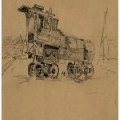 7297.Pencil sketch of main train car over small tracks.POSTER.art wall decor