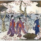 8850.Japanese clan walking in park in summer.POSTER.art wall decor graphic art