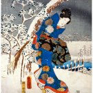 7603.Japanese woman with kimono stting on tree in winter.POSTER.art wall decor