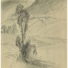 7300.Pencil sketch of small tree surrounded by mountains.POSTER.art wall decor 7300.Pencil sketch of small tree surrounded by mountains.POSTER.art wall decor