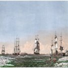 7835.Sail boats arrving to shore with small ships.walruses.POSTER.art wall decor