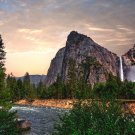 6507.Large rock mountain with waterfall in front of river.POSTER.art wall decor 6507.Large rock mountain with waterfall in front of river.POSTER.art wall decor