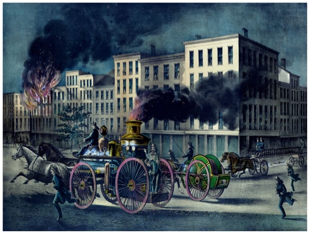 8967.Building on fire.fire engine on its way.POSTER.decor Home Office art