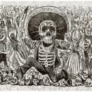 7987.Skeleton head with mexican hat running in crowd.POSTER.art wall decor