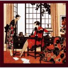 7909.Two women in office conversing.paper on floor.POSTER.art wall decor
