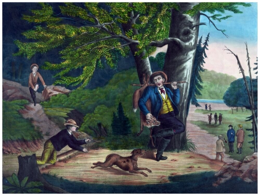 9078.Boy chasing after dog.man standing by tree.POSTER.decor Home Office art