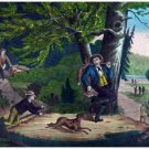 9078.Boy chasing after dog.man standing by tree.POSTER.decor Home Office art 9078.Boy chasing after dog.man standing by tree.POSTER.decor Home Office art