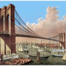 8963.Suspension bridge over busy river.boats sail.POSTER.decor Home Office art