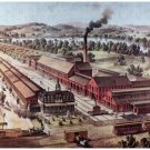 9145.Small town by river and hills.railroad tracks.POSTER.decor Home Office art
