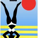 9721.Bohemia.woman sunbathing upside down.red sun.POSTER.decor Home Office art