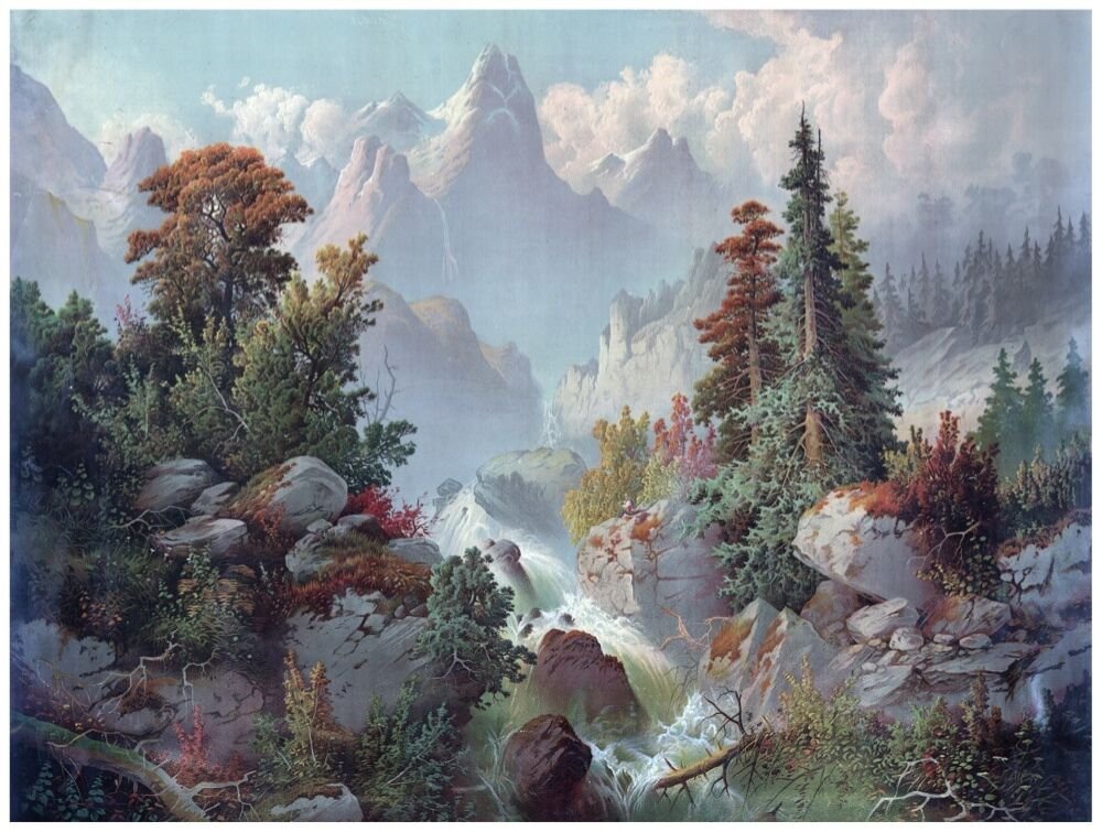 9102.Raging river running through mountains.trees.POSTER.decor Home Office art