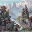 9102.Raging river running through mountains.trees.POSTER.decor Home Office art