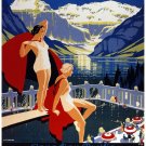 7916.Canadian pacific.chateau lake louise. women poolside.POSTER.art wall decor